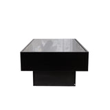 Extendable Coffee Table w/ Sliding Glass Top, Hidden Storage & LED Base, Black