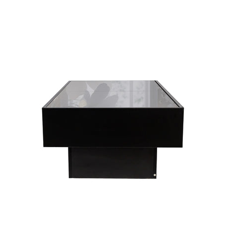 Extendable Coffee Table w/ Sliding Glass Top, Hidden Storage & LED Base, Black