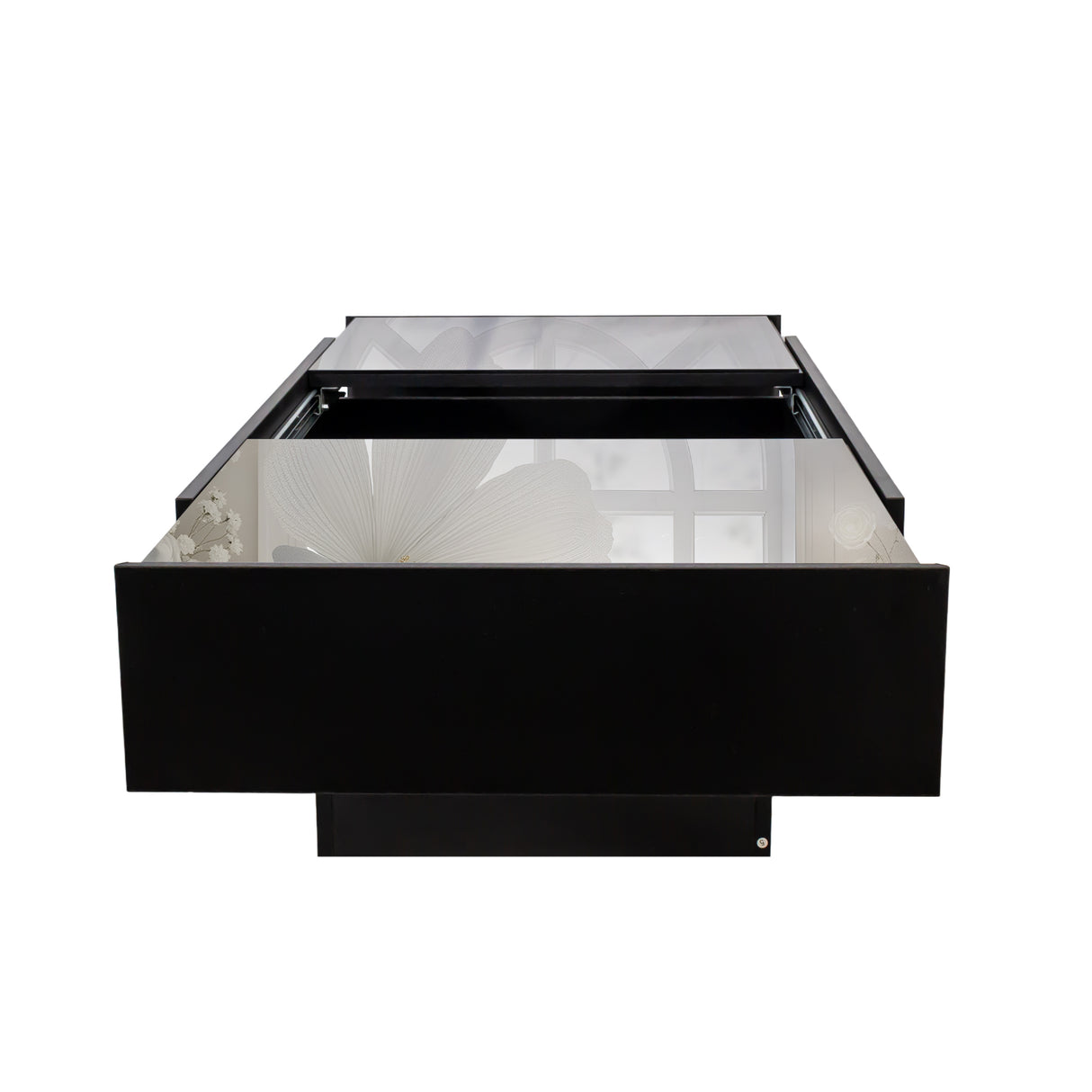 Extendable Coffee Table w/ Sliding Glass Top, Hidden Storage & LED Base, Black