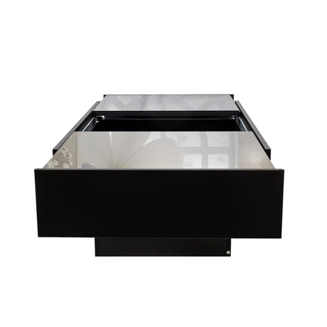 Extendable Coffee Table w/ Sliding Glass Top, Hidden Storage & LED Base, Black