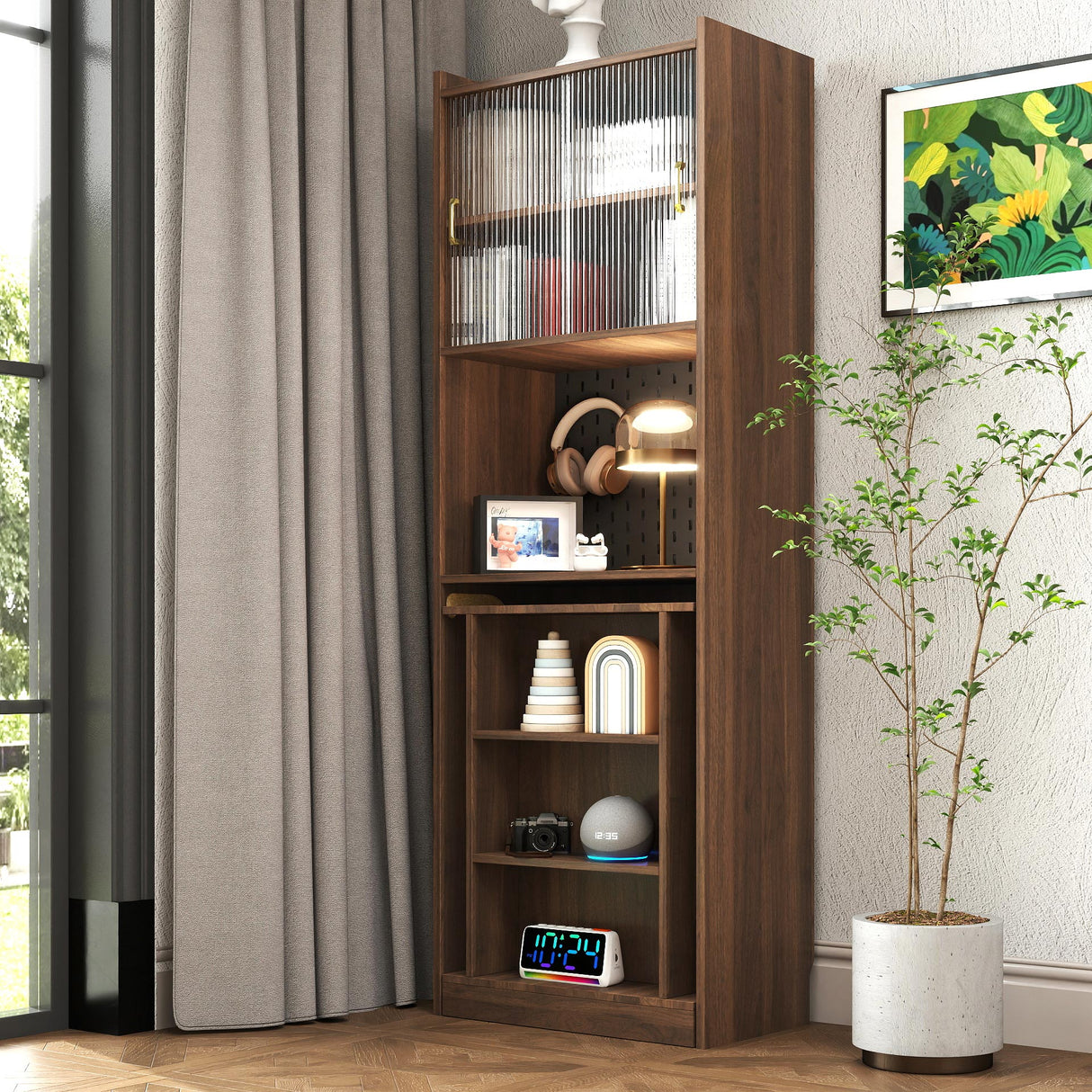 13-36"W Foldable Computer Desk w/ Storage & Pegboard | Space-Saving