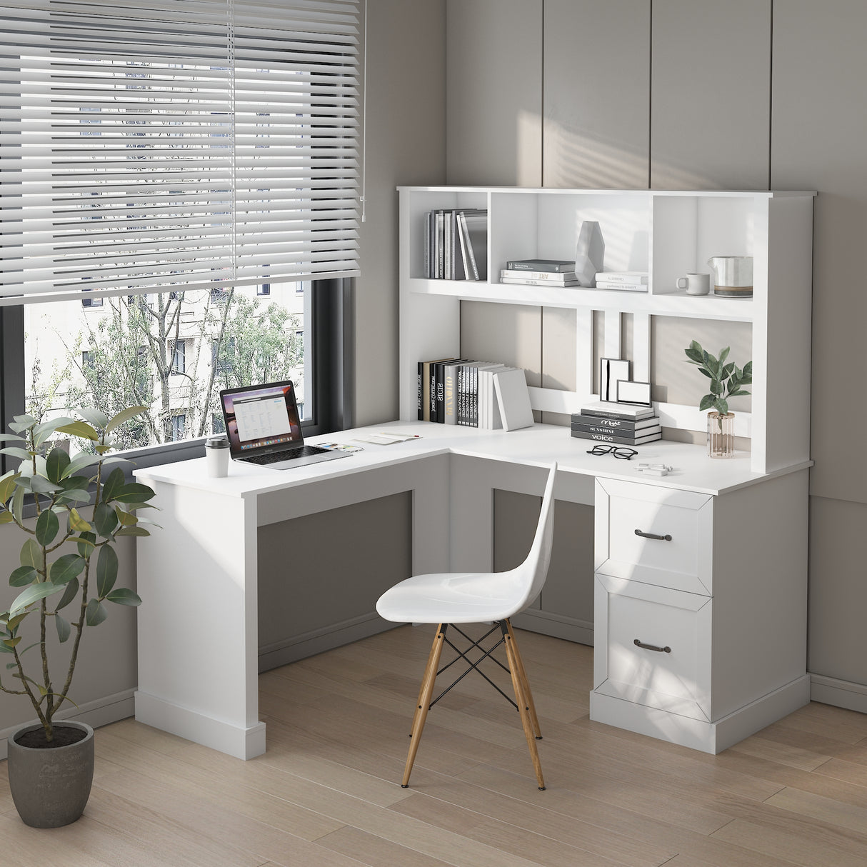 L-Shaped Computer Desk with Hutch for Office | Joysource