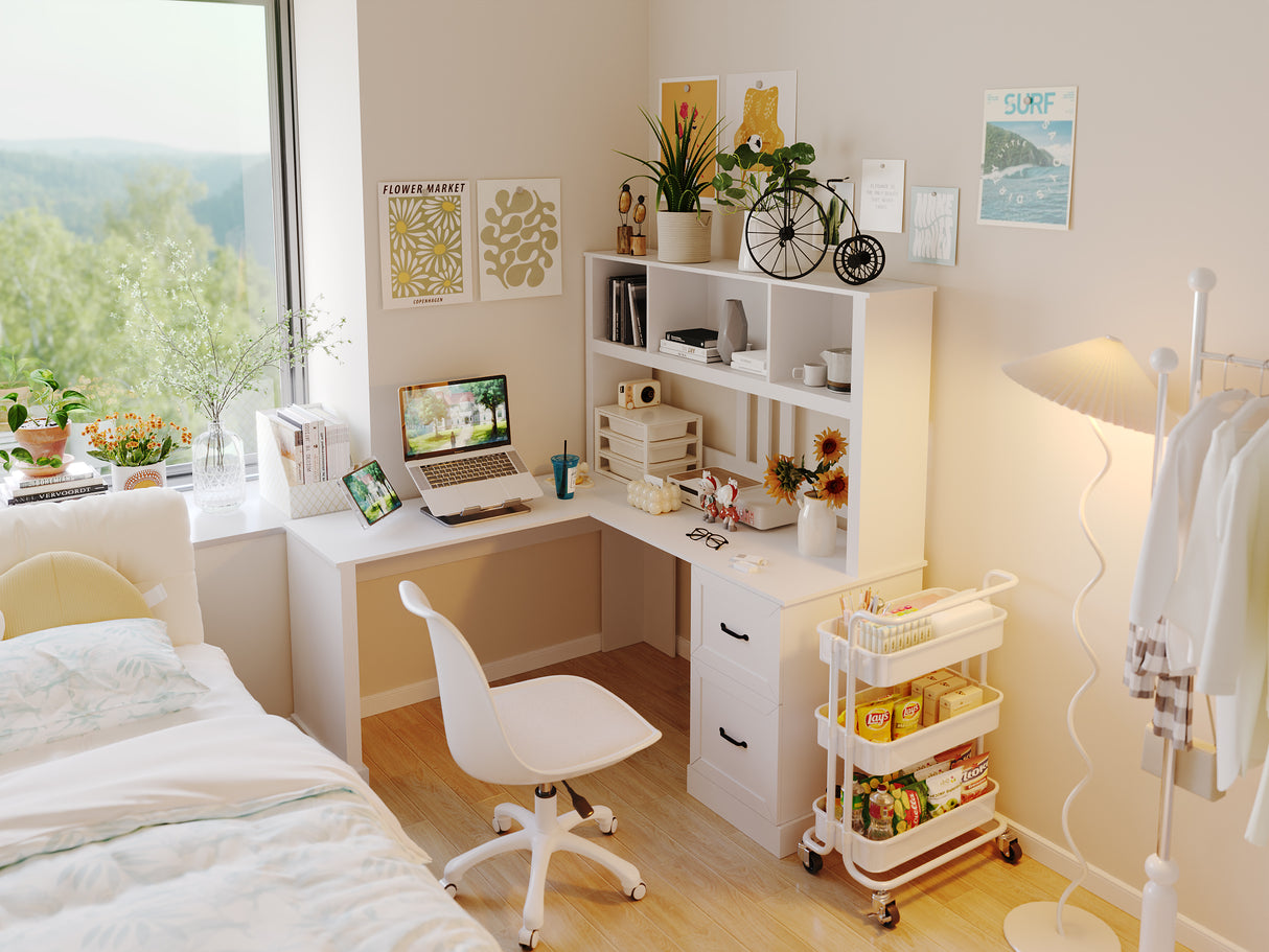 L-Shaped Desk with Hutch, Drawers & Storage for Office | Computer Desk