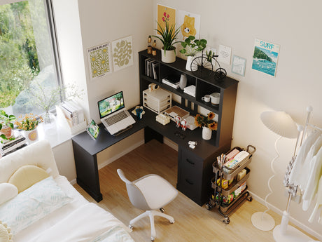 L-Shaped Desk with Hutch, Drawers & Storage for Office | Computer Desk