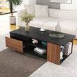 Modern Expandable Coffee Table with Storage Drawers & Open Shelves