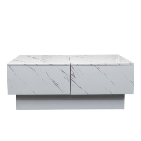 Modern Extendable Coffee Table w/ Hidden Storage & LED Base, White