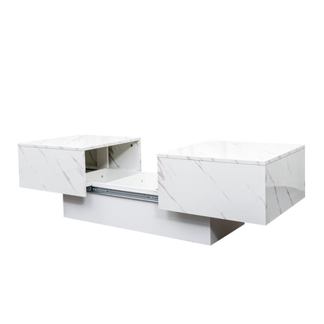 Modern Extendable Coffee Table w/ Hidden Storage & LED Base, White