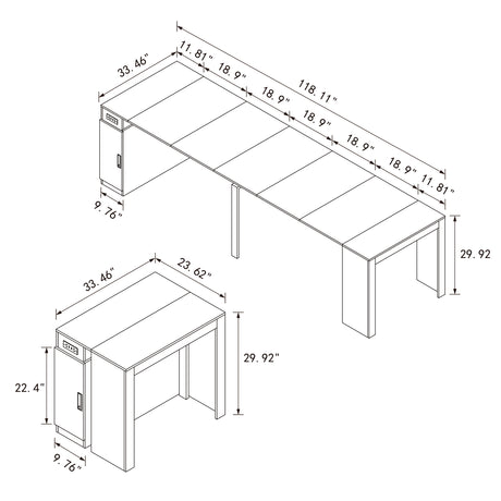 Modern Extendable Dining Table w/ Built-In Outlet & Storage for 2-12 People