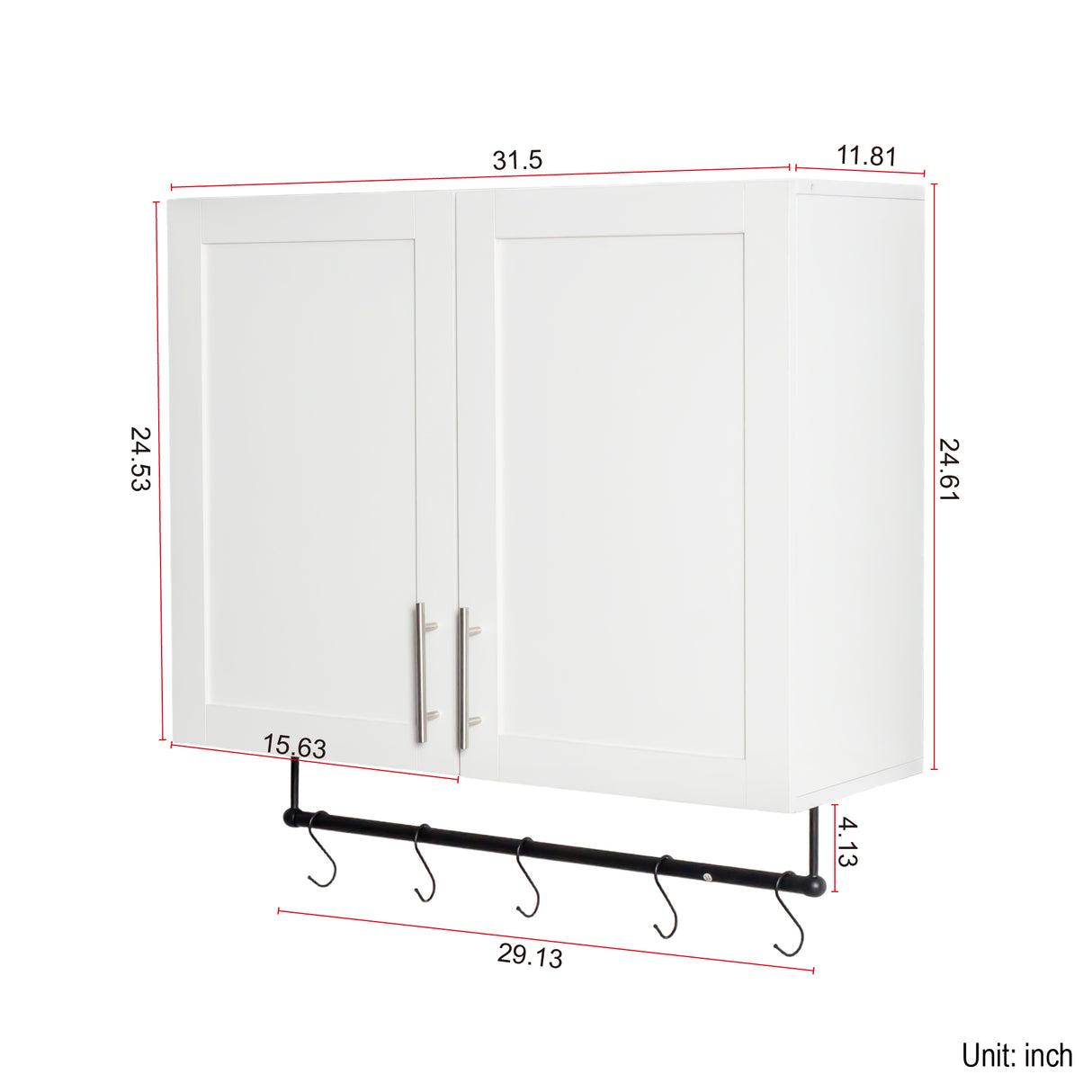 Modern Wall-Mounted Bathroom Cabinet with Hanging Rod, Hooks & Tissue Slot