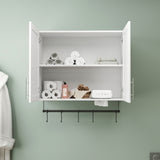 Modern Wall-Mounted Bathroom Cabinet with Hanging Rod, Hooks & Tissue Slot