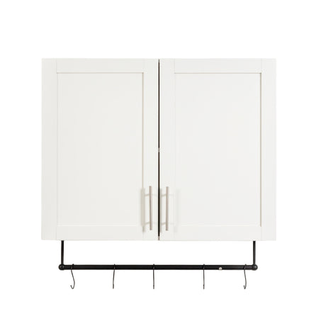 Modern Wall-Mounted Bathroom Cabinet with Hanging Rod, Hooks & Tissue Slot
