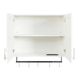 Modern Wall-Mounted Bathroom Cabinet with Hanging Rod, Hooks & Tissue Slot
