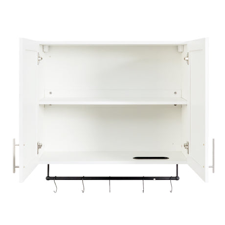 Modern Wall-Mounted Bathroom Cabinet with Hanging Rod, Hooks & Tissue Slot