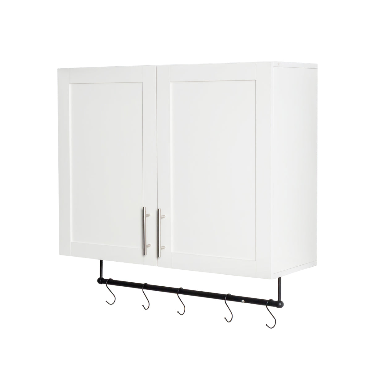 Modern Wall-Mounted Bathroom Cabinet with Hanging Rod, Hooks & Tissue Slot