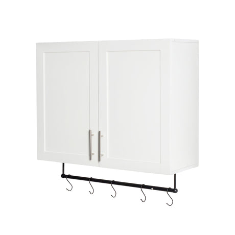 Modern Wall-Mounted Bathroom Cabinet with Hanging Rod, Hooks & Tissue Slot