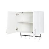 Modern Wall-Mounted Bathroom Cabinet with Hanging Rod, Hooks & Tissue Slot