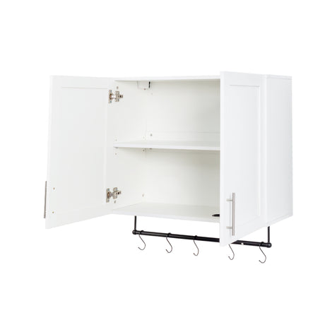 Modern Wall-Mounted Bathroom Cabinet with Hanging Rod, Hooks & Tissue Slot