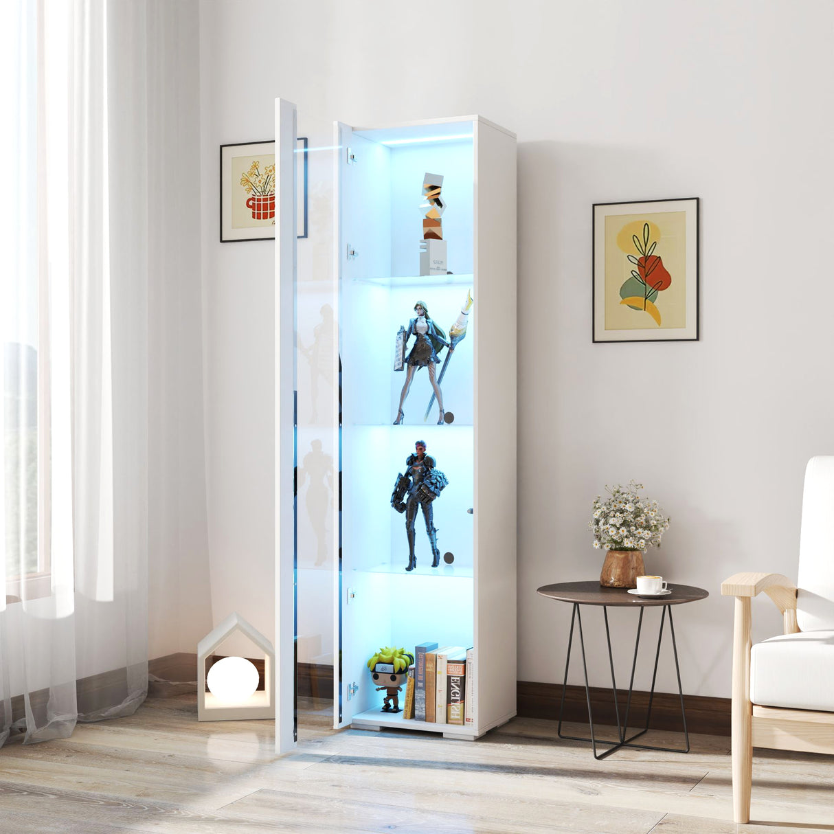 Narrow Storage Cabinet with Aluminum Strip Lamp | Display Cabinet