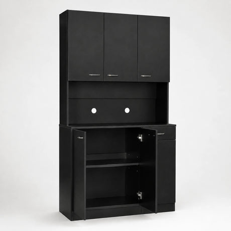 71" Tall Kitchen Pantry Cabinet with Hutch, Microwave Shelf & Storage Drawer