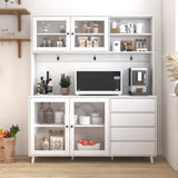 63" W Large Kitchen Cabinet with Hutch, 4 Doors, 4 Drawers & Microwave Shelf