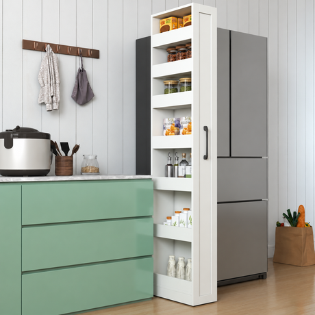 71" Slim Rolling Pantry Storage Cabinet for Kitchen, Bathroom, Laundry, Office
