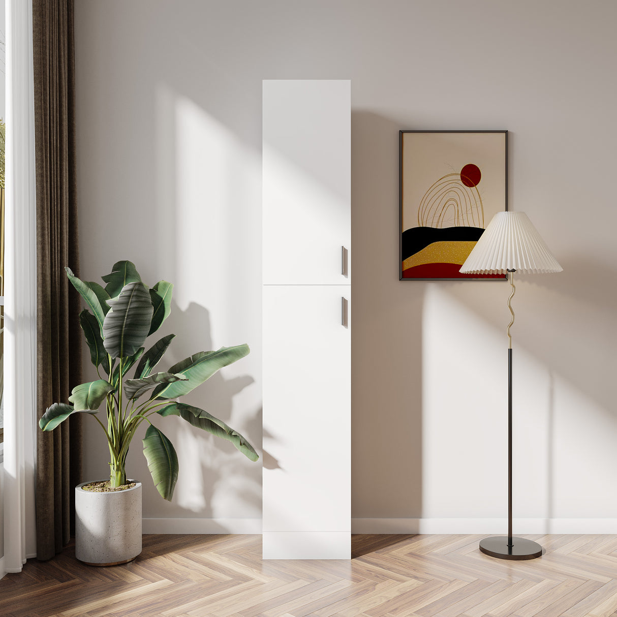 Sleek Tall Storage Cabinet w/ doors for Bedroom, Kitchen, Bathroom