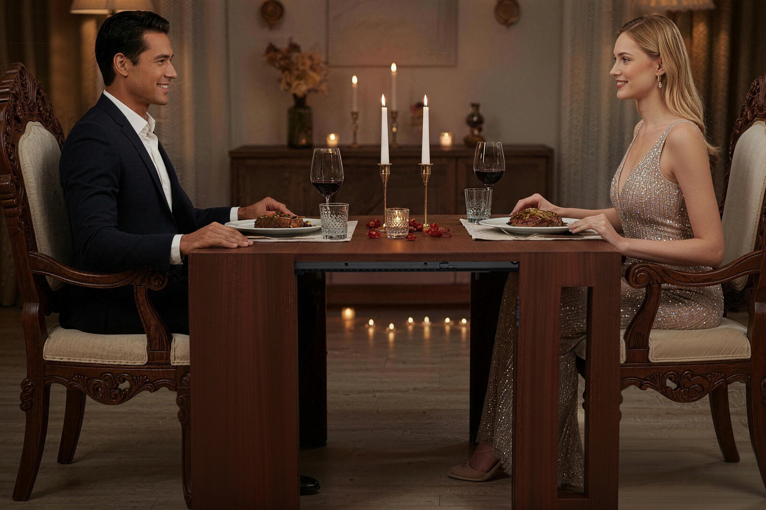 Solid Wood Extendable Dining Table Seats 2-12, 22"-120" | Self-Storing