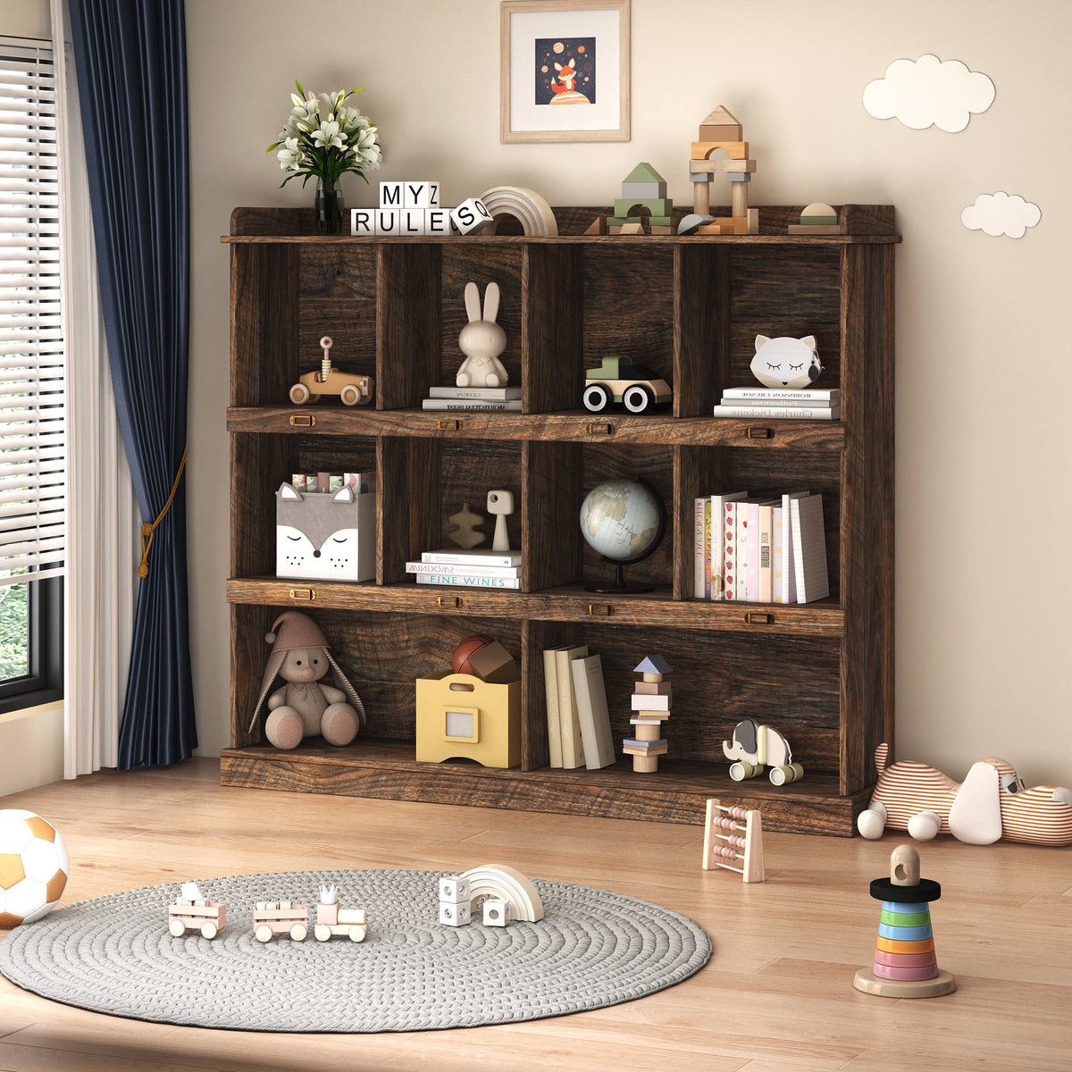 Bookcase w/ 10 Cubby Holes for Storage and Display | 47" Tall