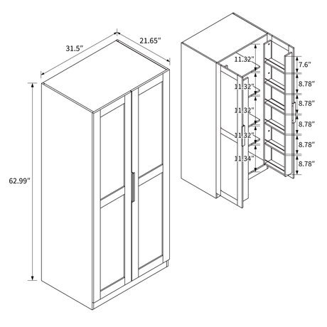 63" Tall Kitchen Pantry Cabinet w/ Doors & Shelves | Joysource