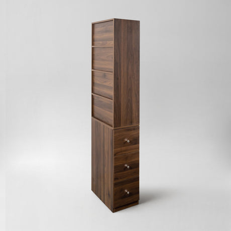 71" Narrow Display Storage Cabinet w/ 4-Tier Shelf and 3 Side Drawers