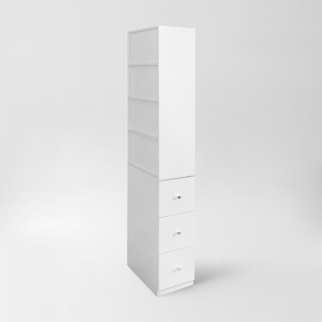71" Narrow Display Storage Cabinet w/ 4-Tier Shelf and 3 Side Drawers