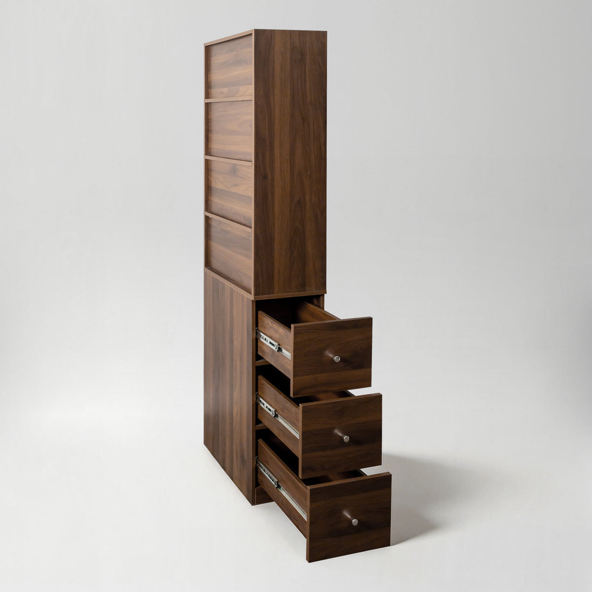 71" Narrow Display Storage Cabinet w/ 4-Tier Shelf and 3 Side Drawers