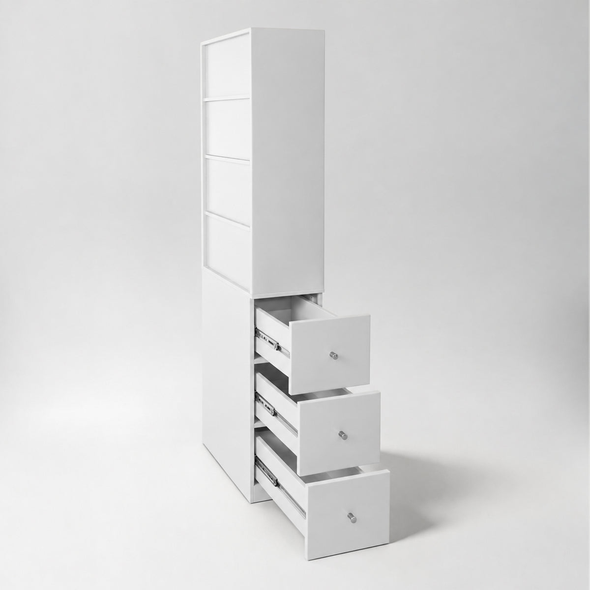 71" Narrow Display Storage Cabinet w/ 4-Tier Shelf and 3 Side Drawers