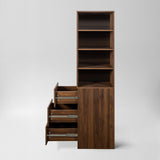 71" Narrow Display Storage Cabinet w/ 4-Tier Shelf and 3 Side Drawers