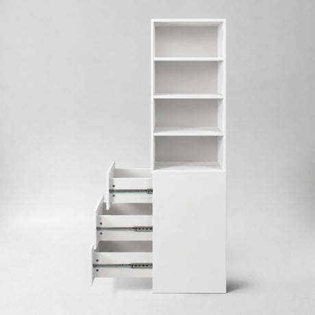 71" Narrow Display Storage Cabinet w/ 4-Tier Shelf and 3 Side Drawers