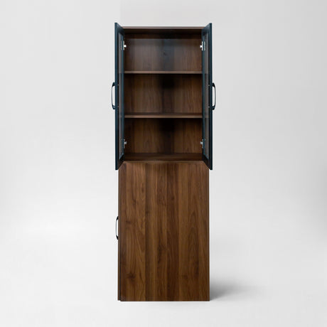 71" Pantry Cabinet with Glass Doors & Side Pull-Out Rack