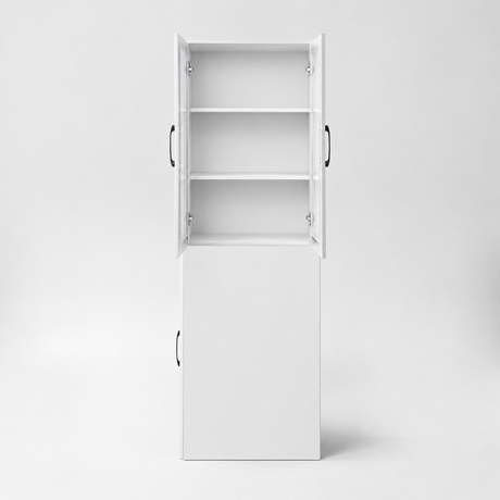 71" Pantry Cabinet with Glass Doors & Side Pull-Out Rack