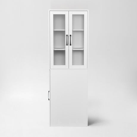 71" Pantry Cabinet with Glass Doors & Side Pull-Out Rack