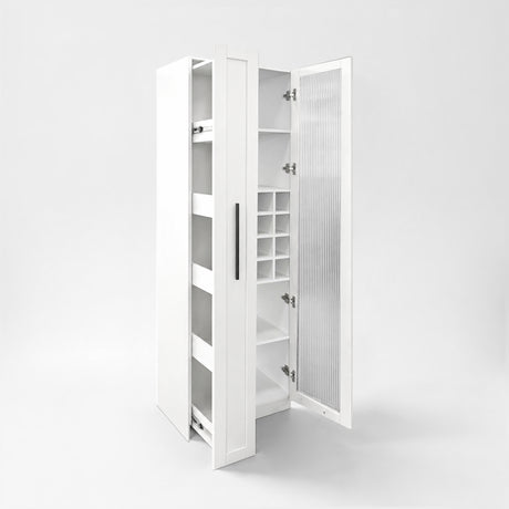 71" Narrow Pantry Cabinet with Pull-Out Storage & Wine Rack