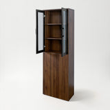 71" Pantry Cabinet with Glass Doors & Side Pull-Out Rack