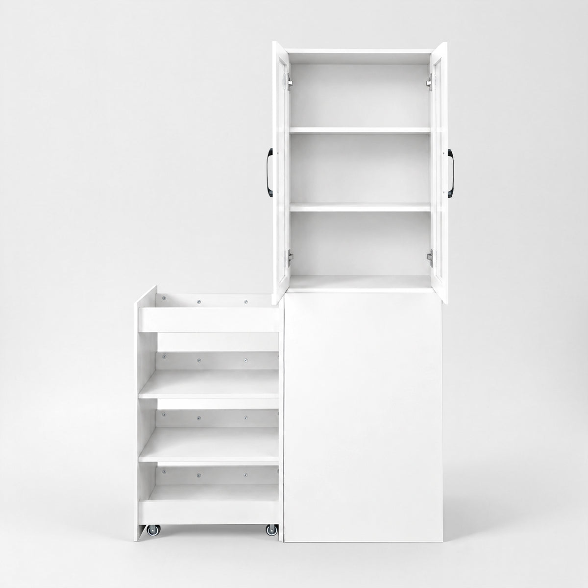 71" Pantry Cabinet with Glass Doors & Side Pull-Out Rack