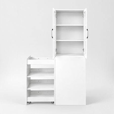 71" Pantry Cabinet with Glass Doors & Side Pull-Out Rack