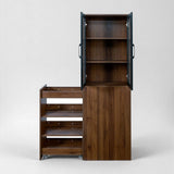 71" Pantry Cabinet with Glass Doors & Side Pull-Out Rack