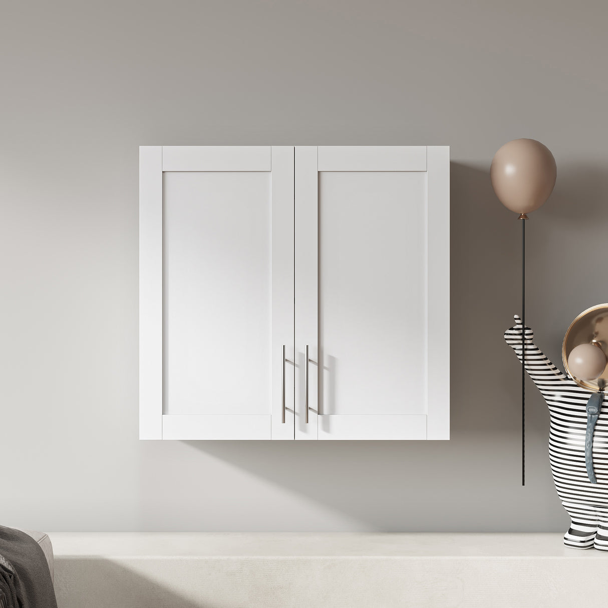 Wall-mounted Storage Cabinet w/ 2 Doors for Kitchen & Bathroom, White