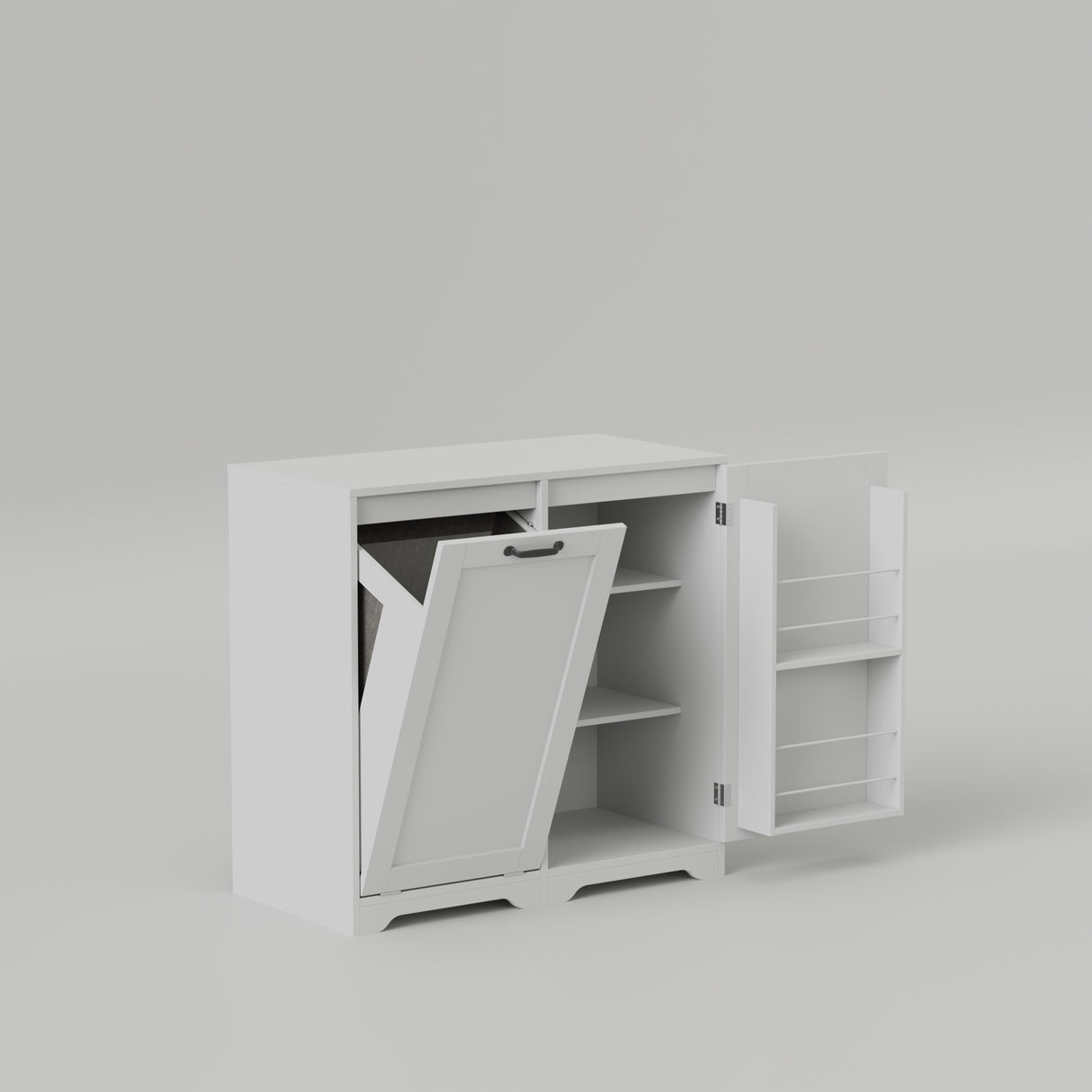 White Tilt-Out Laundry Hamper Cabinet w/ Door & Adjustable Shelves