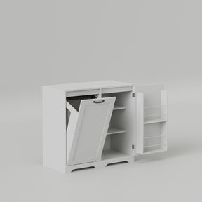 White Tilt-Out Laundry Hamper Cabinet w/ Door & Adjustable Shelves