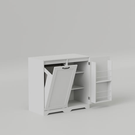 White Tilt-Out Laundry Hamper Cabinet w/ Door & Adjustable Shelves