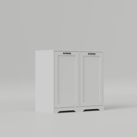 White Tilt-Out Laundry Hamper Cabinet w/ Door & Adjustable Shelves