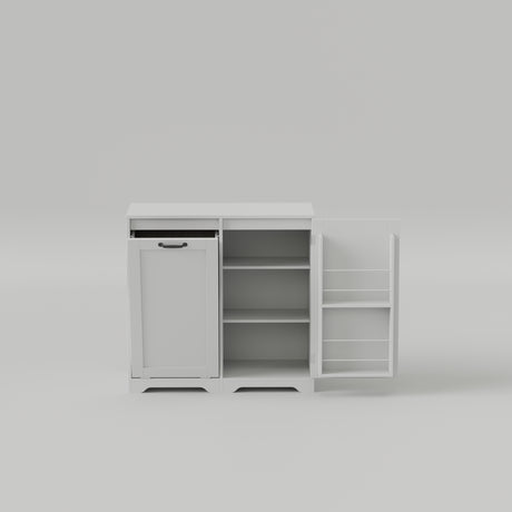 White Tilt-Out Laundry Hamper Cabinet w/ Door & Adjustable Shelves