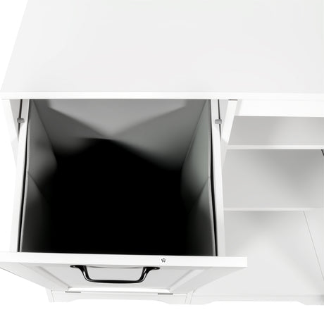 White Tilt-Out Laundry Hamper Cabinet w/ Door & Adjustable Shelves